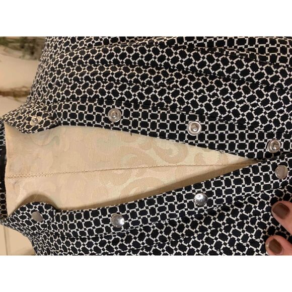 Express Black Patterned Sleeveless Belted Buttoned Front Blouse Womens Small - Picture 3 of 5